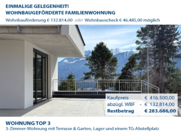 Wohnbaugeförderte Neubau-3-Zimmer-Gartenwohnung Top 3 in bester Lage von Imst – Letzte Chance!, 6460 Imst (Österreich), Gartenwohnung